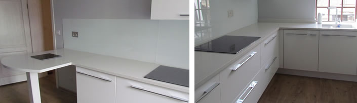 White Glass worktops and splashbacks