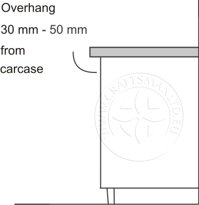 Overhang 30 - 50 mm from carcase